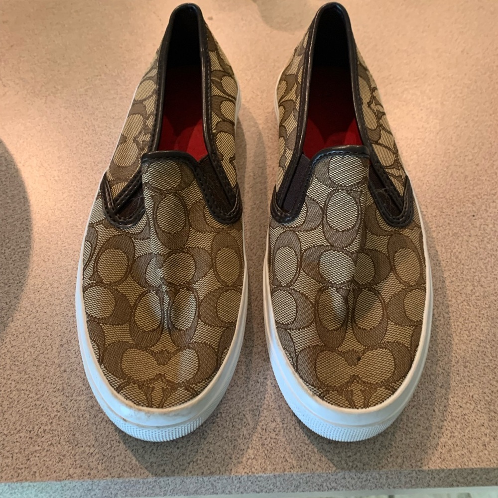 Coach Brown print sneakers. Like new.